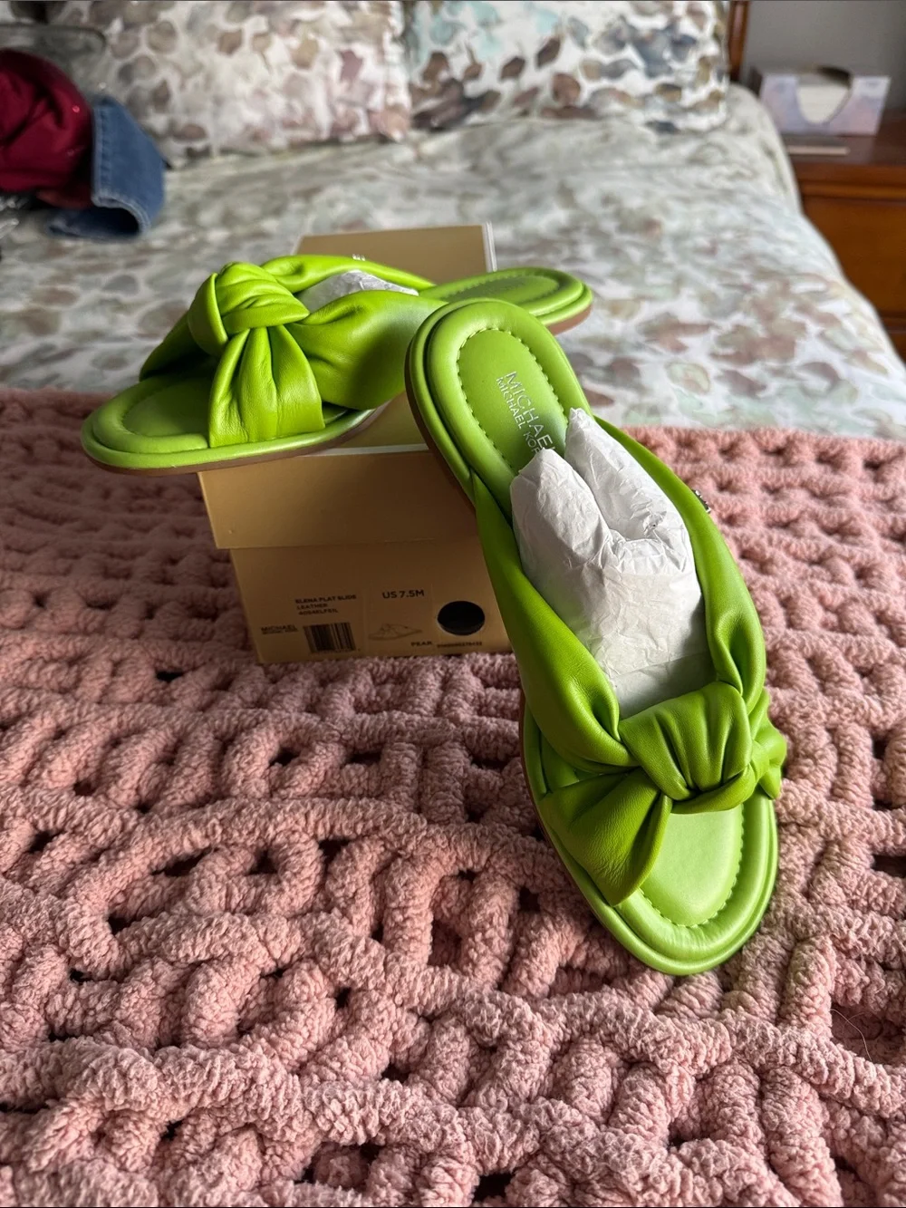 Michael Kors Neon Lime Knotted Slide Sandals